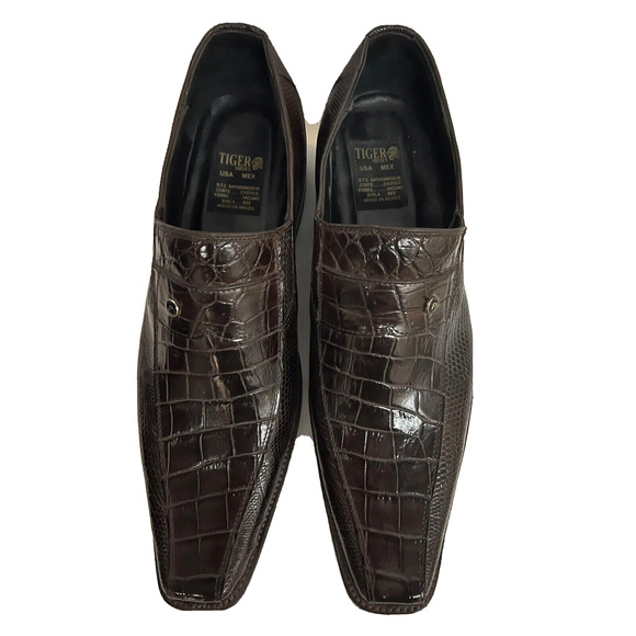 Vintage Tiger Mens Brown Alligator Exotic Leather Loafers Shoes US 10.5 Slip On - Picture 5 of 12